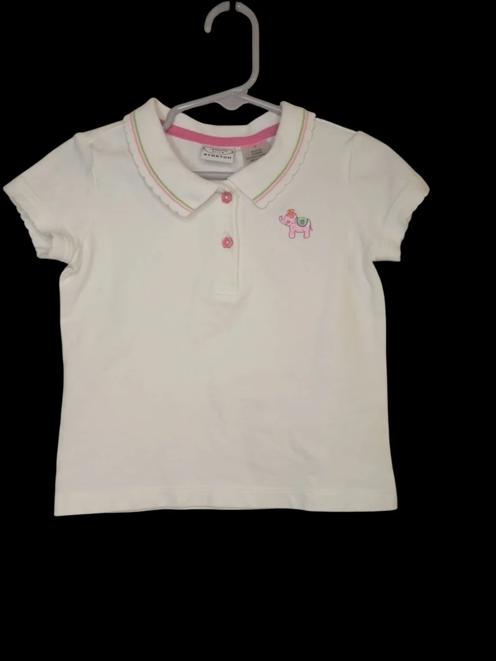Talbots Kids White Polo Top with Pink Elephant Accent